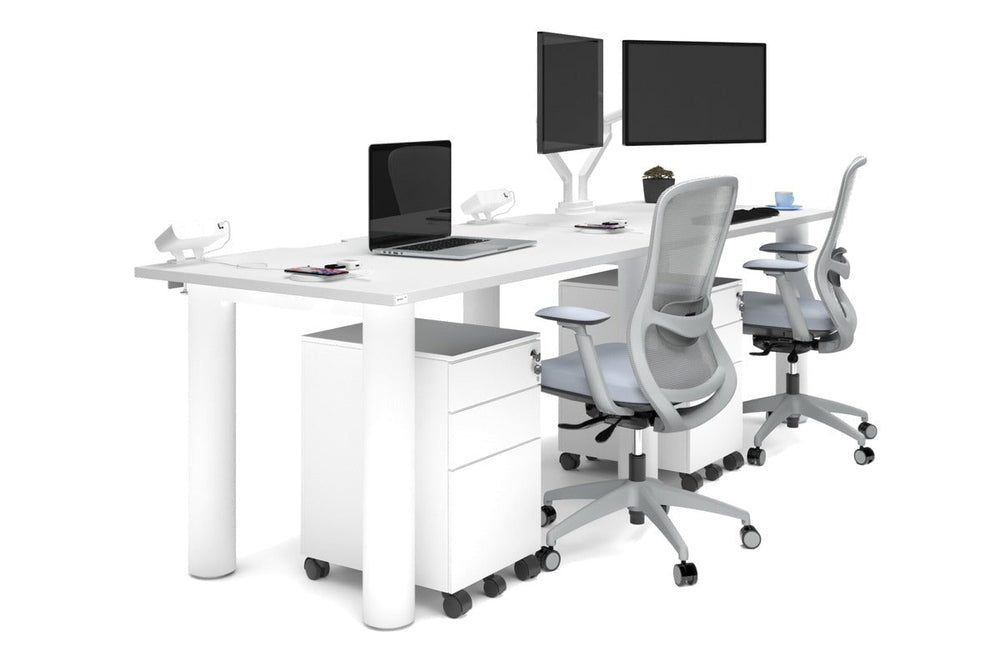 Quadro Cylinder Leg 2 Person Run Office Workstations [1400L x 800W with Cable Scallop]-white leg white 