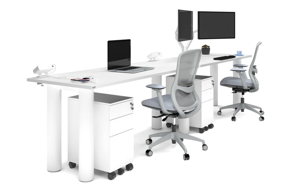 Quadro Cylinder Leg 2 Person Run Office Workstations [1600L x 700W]-white leg white 