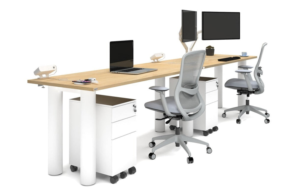 Quadro Cylinder Leg 2 Person Run Office Workstations [1600L x 700W]-white leg maple 