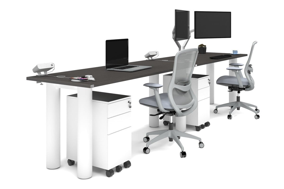 Quadro Cylinder Leg 2 Person Run Office Workstations [1600L x 700W] Jasonl white leg dark oak 