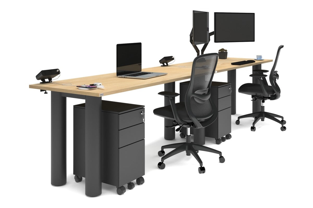 Quadro Cylinder Leg 2 Person Run Office Workstations [1600L x 700W]-black leg maple 