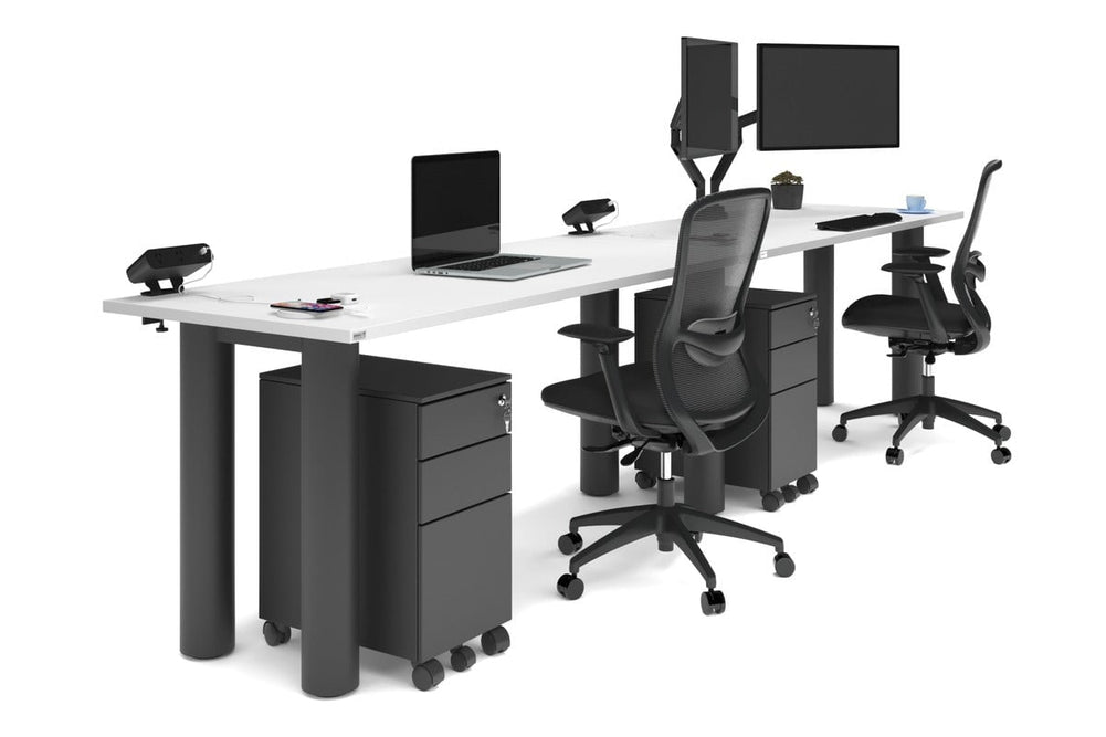 Quadro Cylinder Leg 2 Person Run Office Workstations [1600L x 700W]-black leg white 
