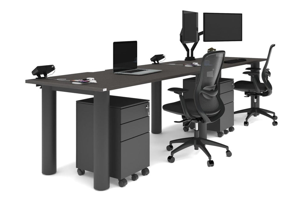 Quadro Cylinder Leg 2 Person Run Office Workstations [1600L x 800W with Cable Scallop]-black leg dark oak 