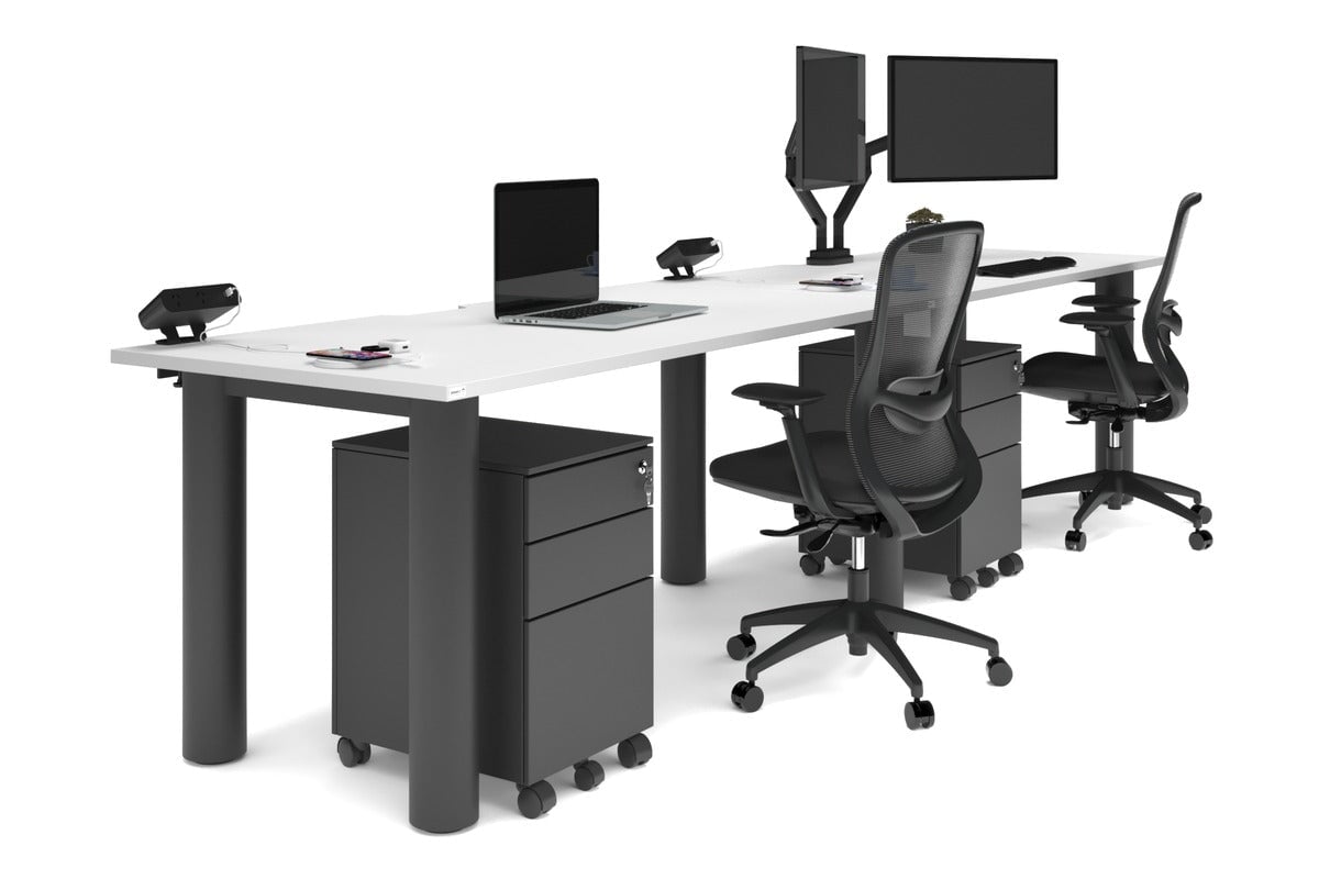 Quadro Cylinder Leg 2 Person Run Office Workstations [1600L x 800W with Cable Scallop] Jasonl black leg white 
