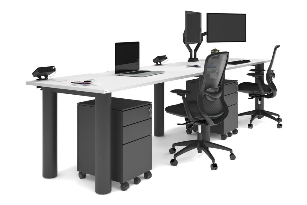 Quadro Cylinder Leg 2 Person Run Office Workstations [1600L x 800W with Cable Scallop]-black leg white 