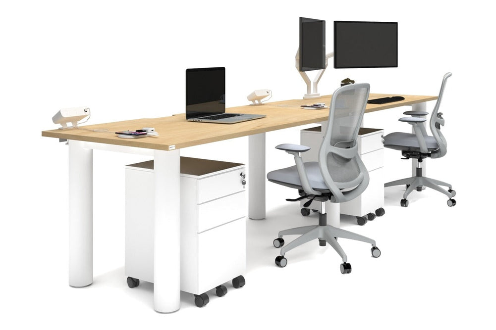 Quadro Cylinder Leg 2 Person Run Office Workstations [1600L x 800W with Cable Scallop]-white leg maple 
