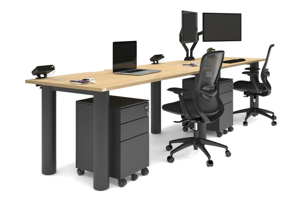 Quadro Cylinder Leg 2 Person Run Office Workstations [1600L x 800W with Cable Scallop]-black leg maple 