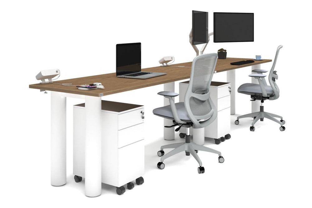 Quadro Cylinder Leg 2 Person Run Office Workstations [1800L x 700W]-white leg salvage oak 