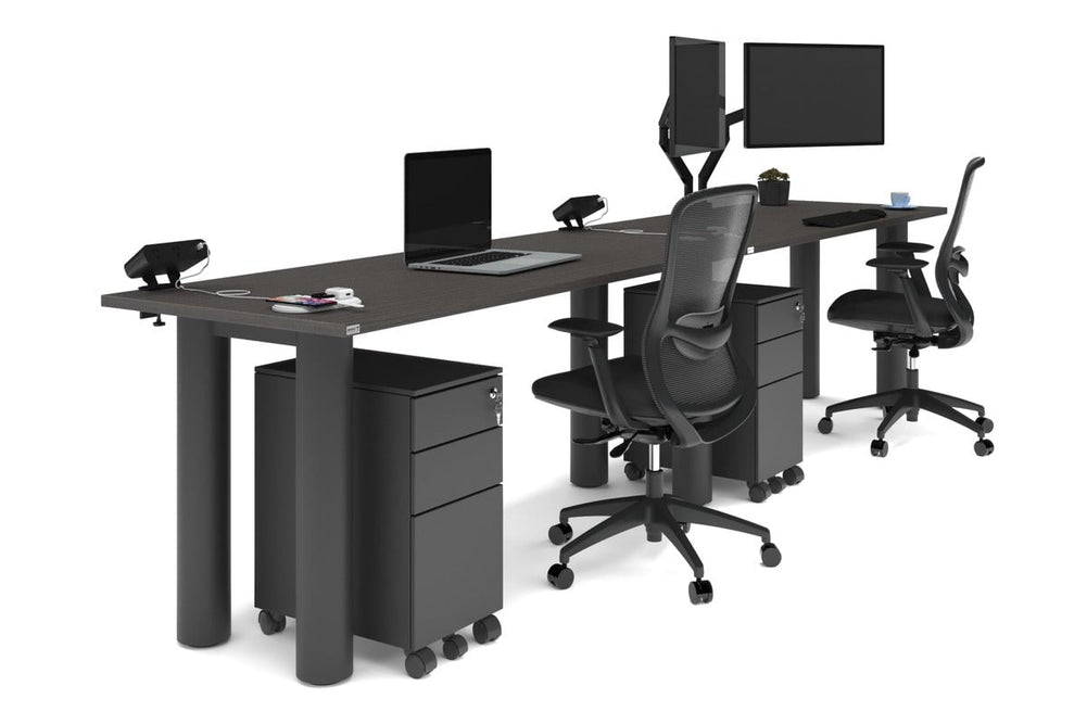 Quadro Cylinder Leg 2 Person Run Office Workstations [1800L x 700W]-black leg dark oak 