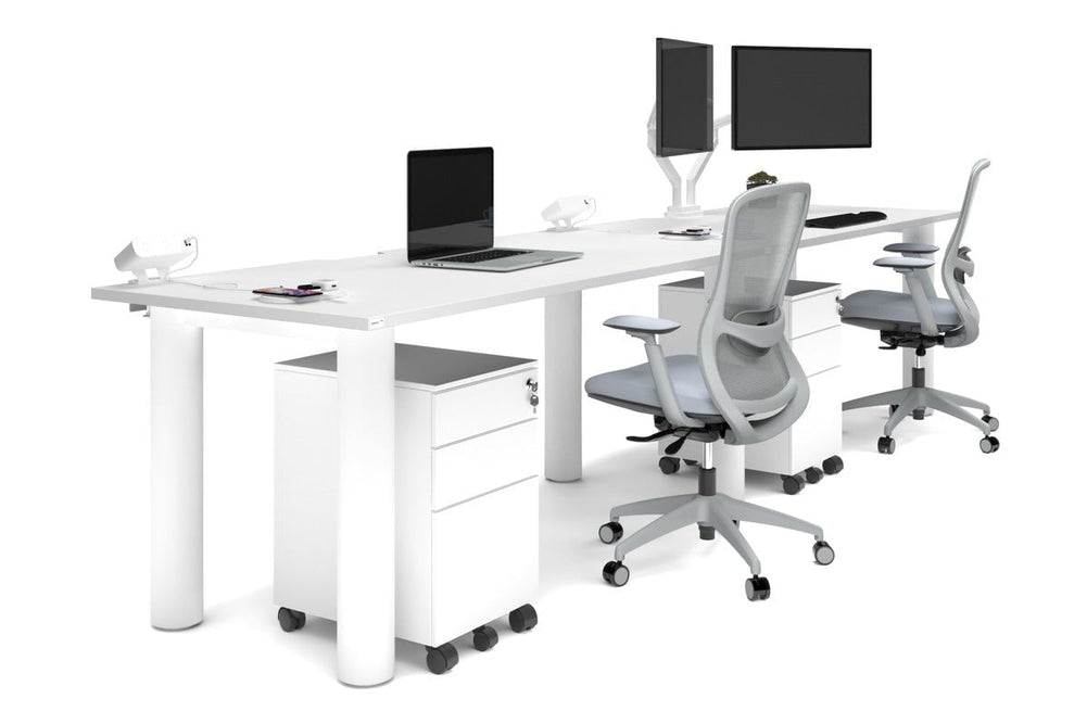 Quadro Cylinder Leg 2 Person Run Office Workstations [1800L x 800W with Cable Scallop]-white leg white 