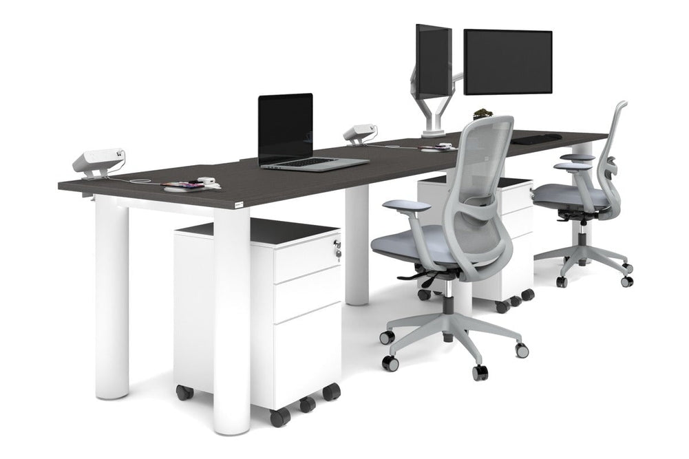 Quadro Cylinder Leg 2 Person Run Office Workstations [1800L x 800W with Cable Scallop]-white leg dark oak 