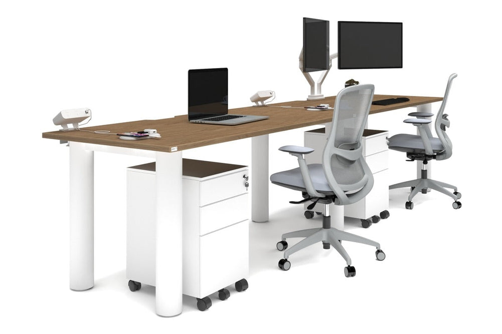 Quadro Cylinder Leg 2 Person Run Office Workstations [1800L x 800W with Cable Scallop]-white leg salvage oak 