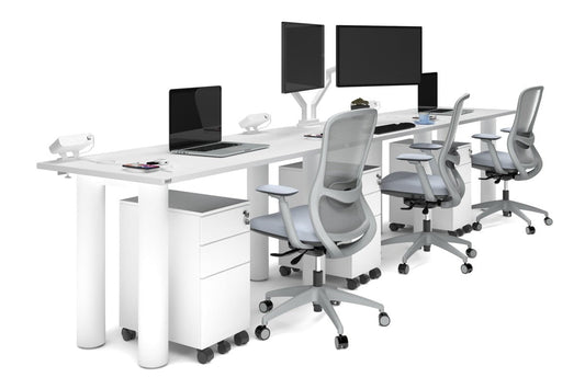 Quadro Cylinder Leg 3 Person Run Office Workstations [1200L x 700W] Jasonl white leg white 