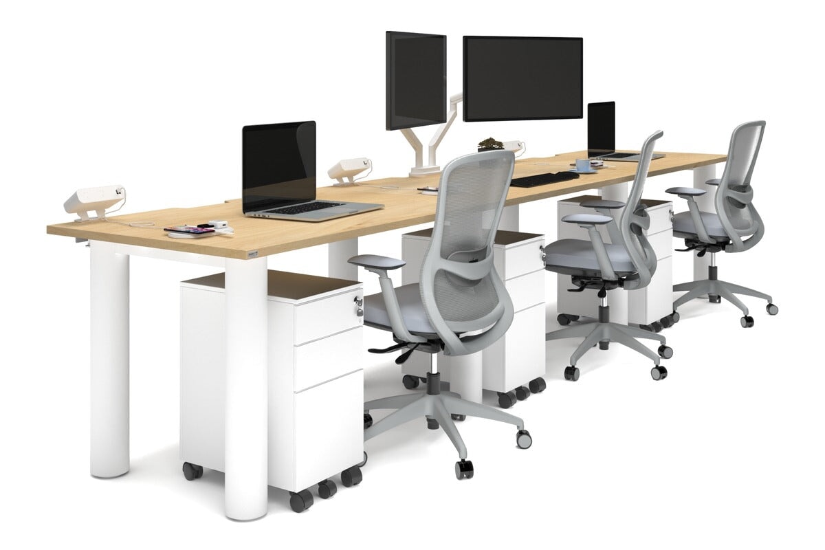Quadro Cylinder Leg 3 Person Run Office Workstations [1200L x 800W with Cable Scallop] Jasonl white leg maple 