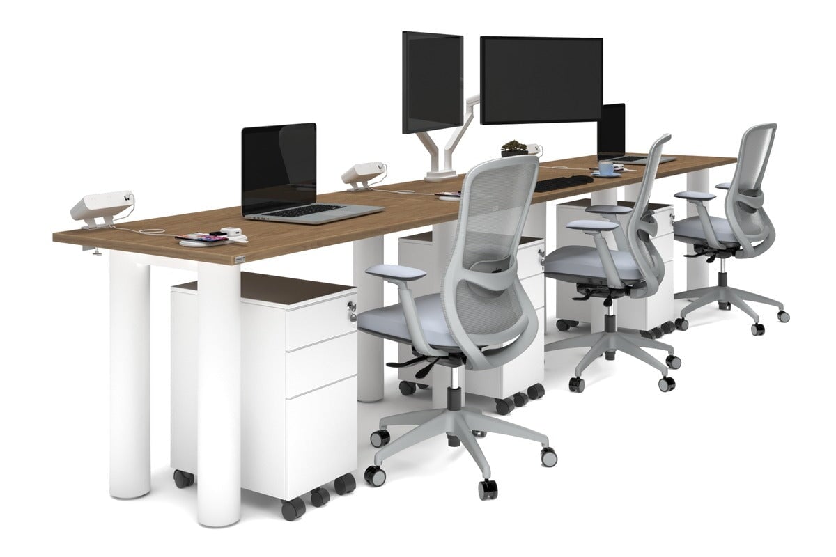 Quadro Cylinder Leg 3 Person Run Office Workstations [1400L x 700W] Jasonl white leg salvage oak 