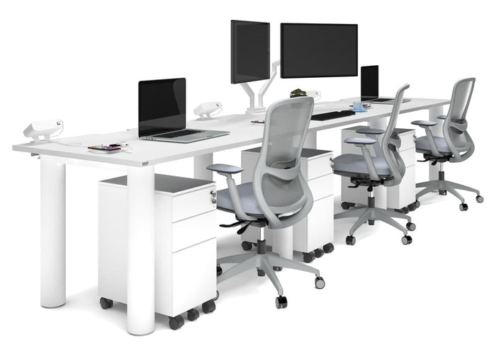 Quadro Cylinder Leg 3 Person Run Office Workstations [1400L x 800W with Cable Scallop] Jasonl white leg white 