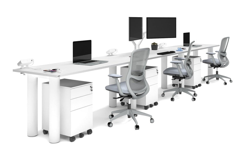 Quadro Cylinder Leg 3 Person Run Office Workstations [1600L x 700W]-white leg white 