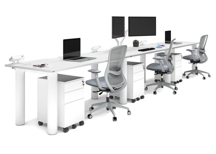 Quadro Cylinder Leg 3 Person Run Office Workstations [1600L x 800W with Cable Scallop] Jasonl white leg white 