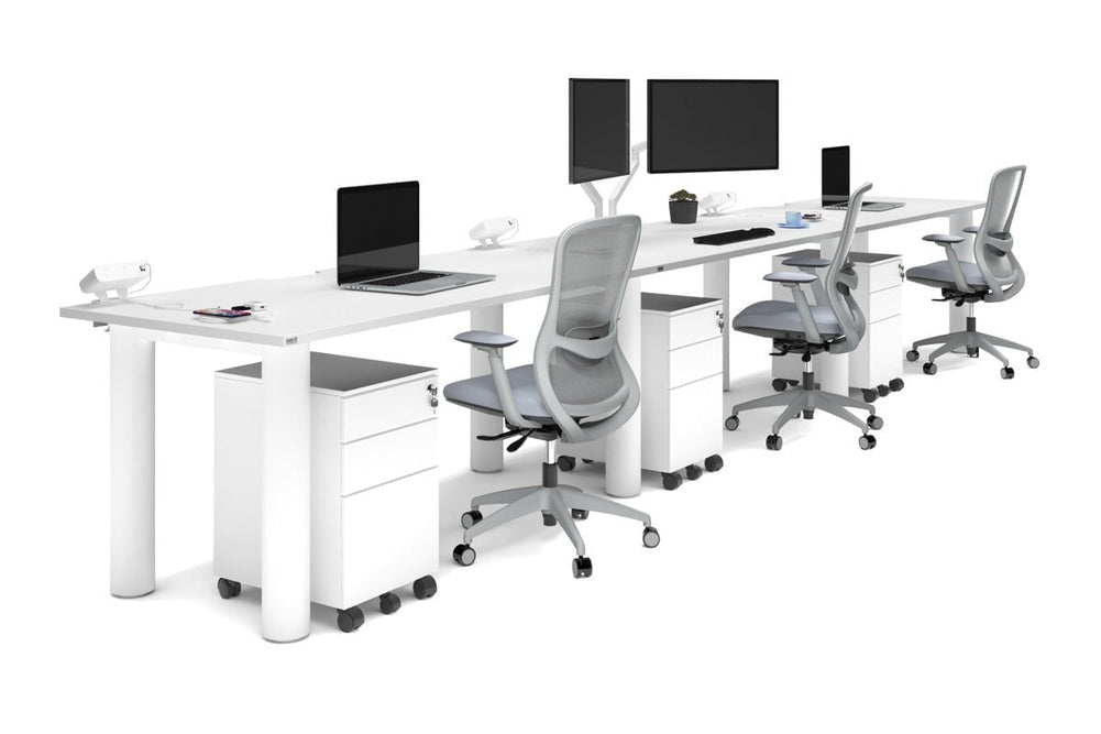 Quadro Cylinder Leg 3 Person Run Office Workstations [1600L x 800W with Cable Scallop]-white leg white 