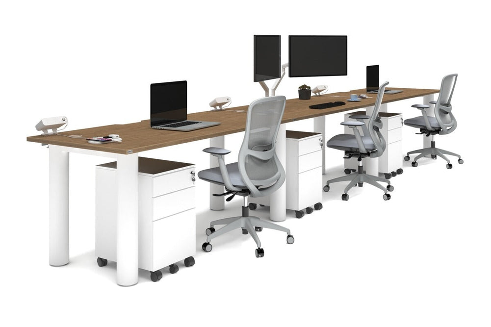 Quadro Cylinder Leg 3 Person Run Office Workstations [1600L x 800W with Cable Scallop]-white leg salvage oak 