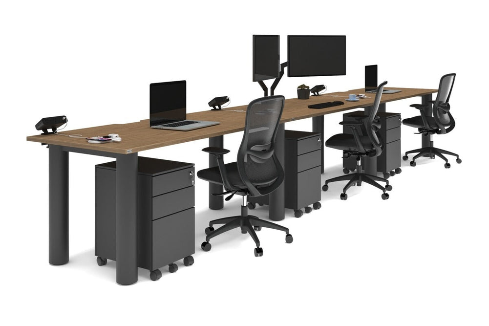 Quadro Cylinder Leg 3 Person Run Office Workstations [1600L x 800W with Cable Scallop]-black leg salvage oak 