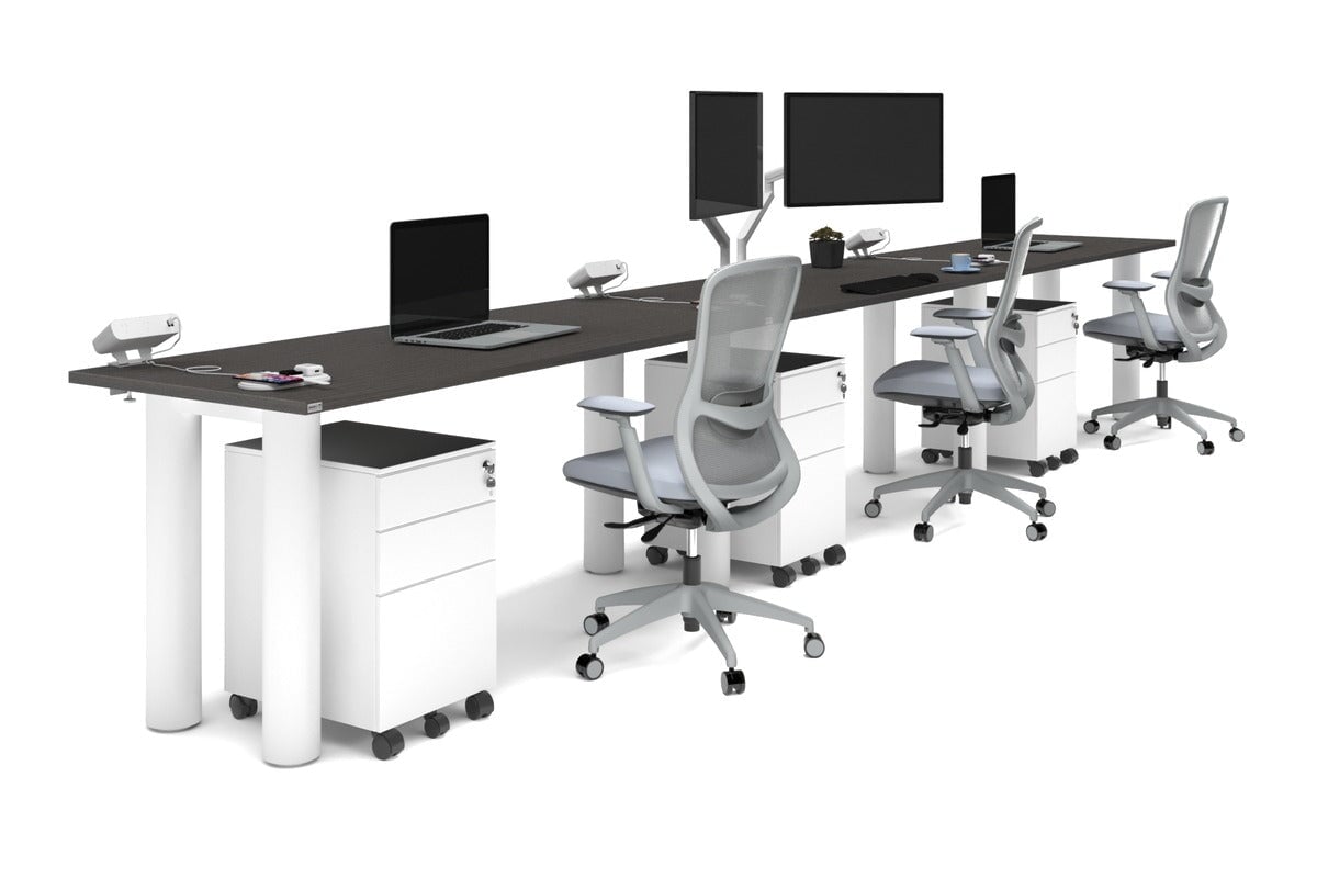 Quadro Cylinder Leg 3 Person Run Office Workstations [1800L x 700W] Jasonl white leg dark oak 