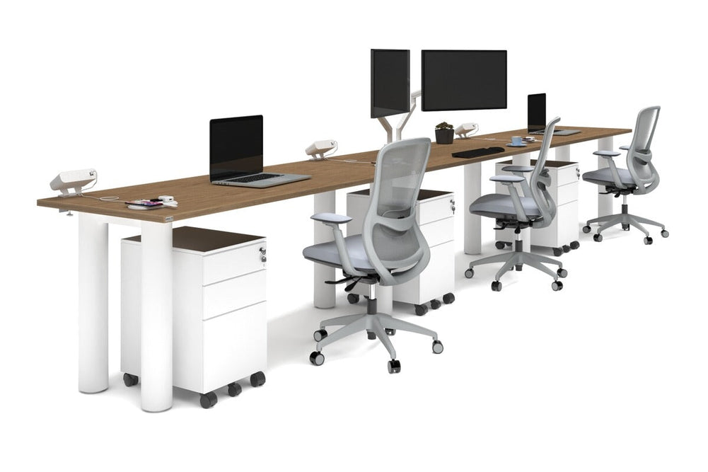 Quadro Cylinder Leg 3 Person Run Office Workstations [1800L x 700W]-white leg salvage oak 