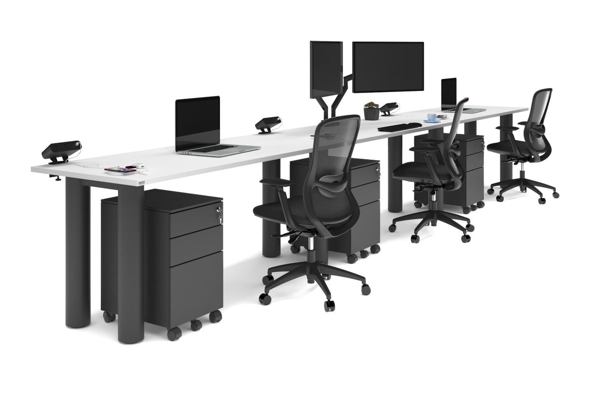 Quadro Cylinder Leg 3 Person Run Office Workstations [1800L x 700W] Jasonl black leg white 