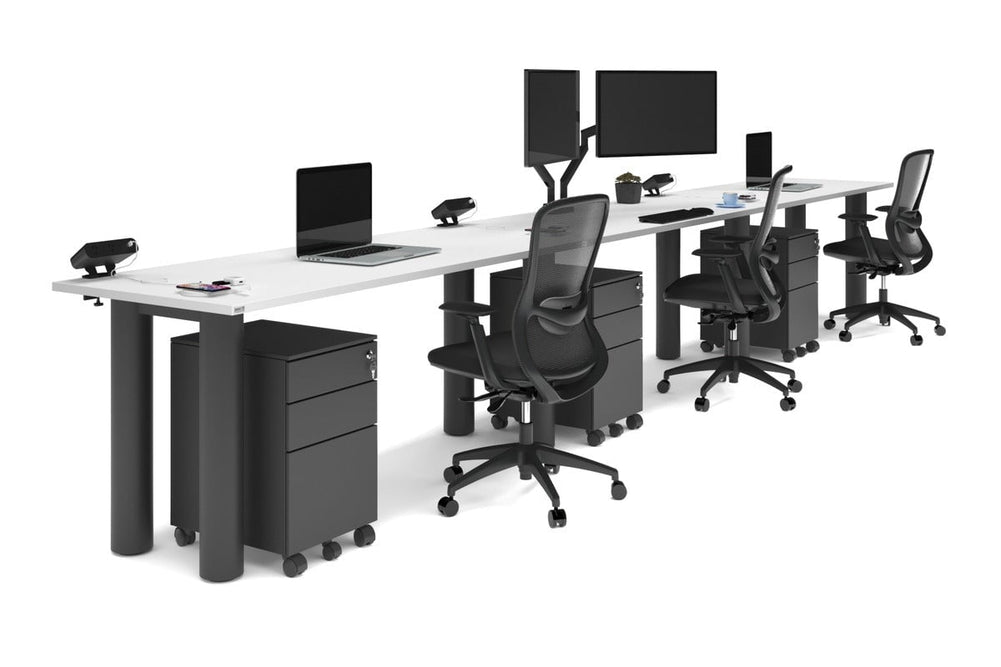 Quadro Cylinder Leg 3 Person Run Office Workstations [1800L x 700W]-black leg white 