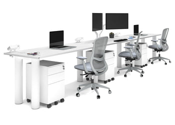 Quadro Cylinder Leg 3 Person Run Office Workstations [1800L x 700W] Jasonl white leg white 