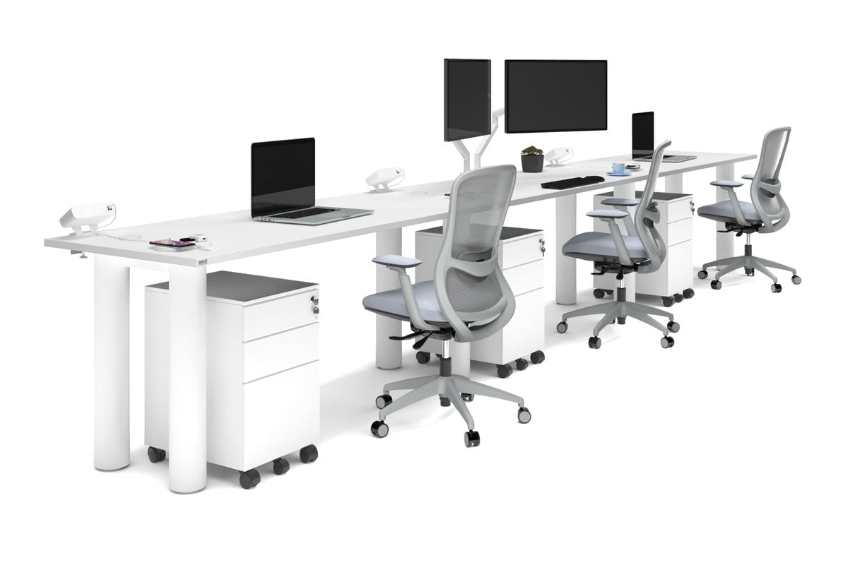 Quadro Cylinder Leg 3 Person Run Office Workstations [1800L x 700W] Jasonl white leg white 