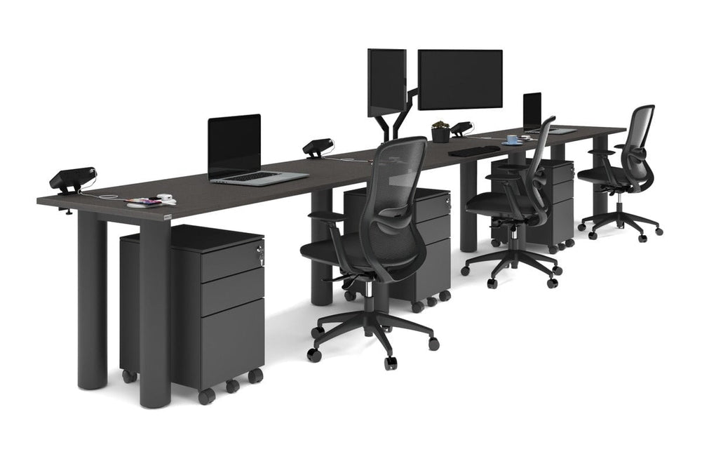 Quadro Cylinder Leg 3 Person Run Office Workstations [1800L x 700W]-black leg dark oak 
