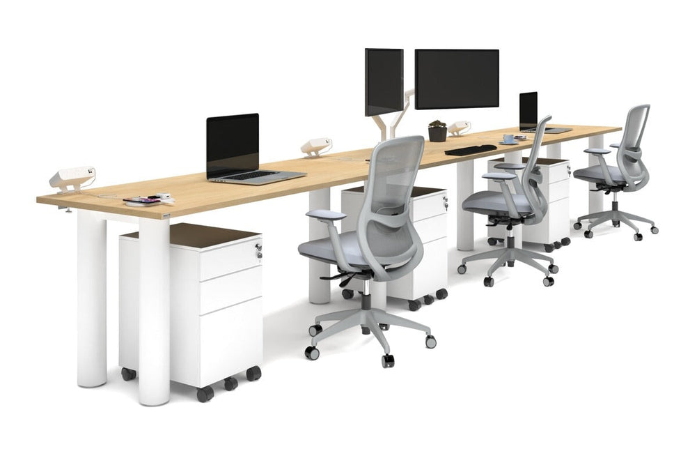 Quadro Cylinder Leg 3 Person Run Office Workstations [1800L x 700W]-white leg maple 