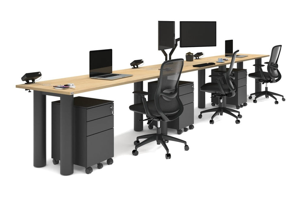 Quadro Cylinder Leg 3 Person Run Office Workstations [1800L x 700W]-black leg maple 