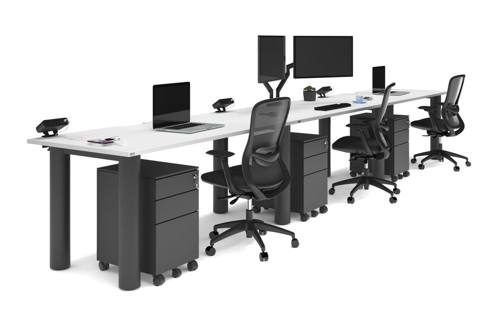 Quadro Cylinder Leg 3 Person Run Office Workstations [1800L x 800W with Cable Scallop]-black leg white 
