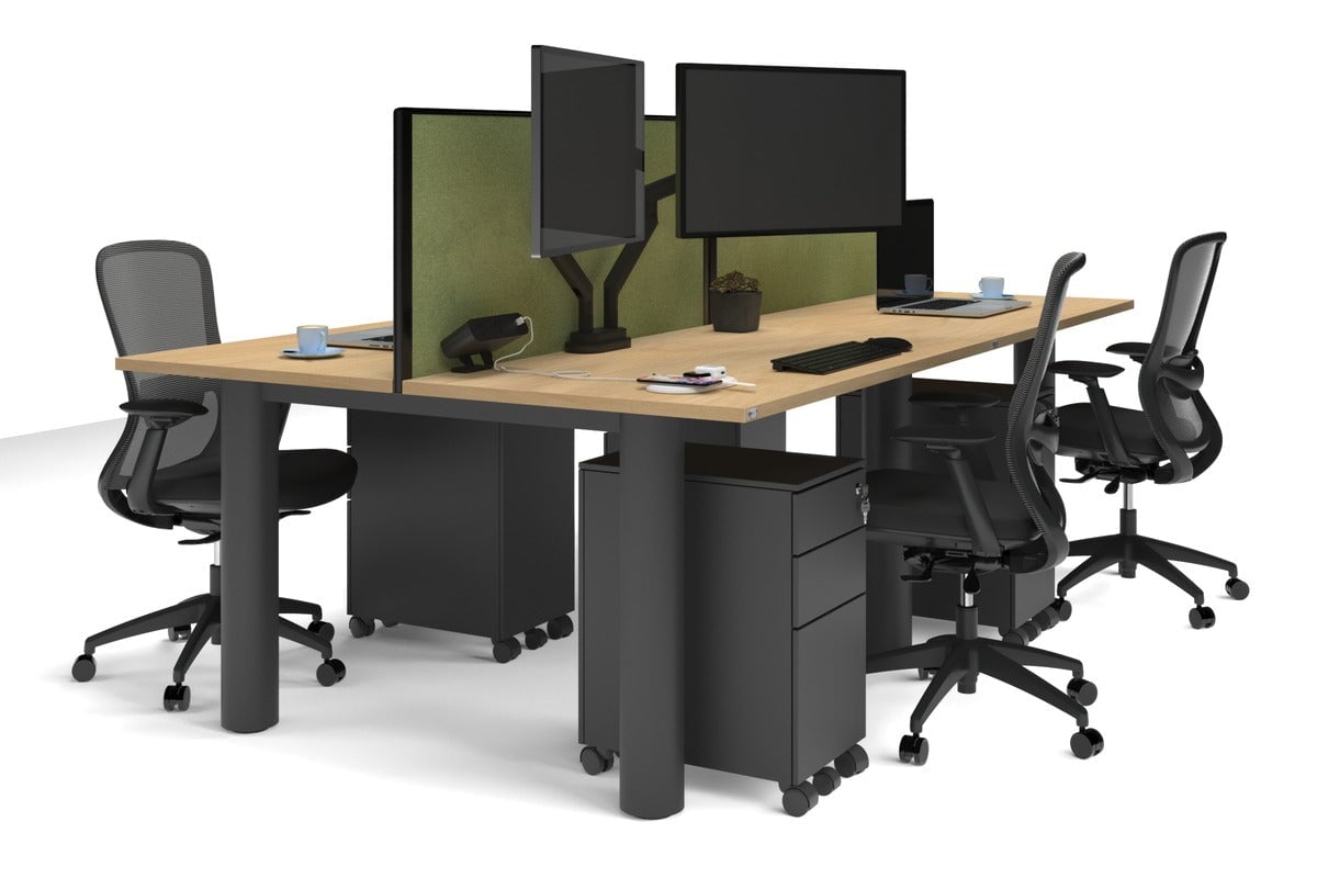 Quadro Cylinder Leg 4 Person Office Workstations [1200L x 700W] Jasonl black leg maple green moss (500H x 1200W)