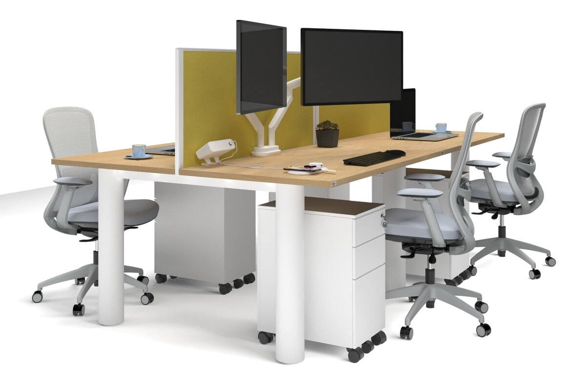 Quadro Cylinder Leg 4 Person Office Workstations [1200L x 700W] Jasonl white leg maple mustard yellow (500H x 1200W)