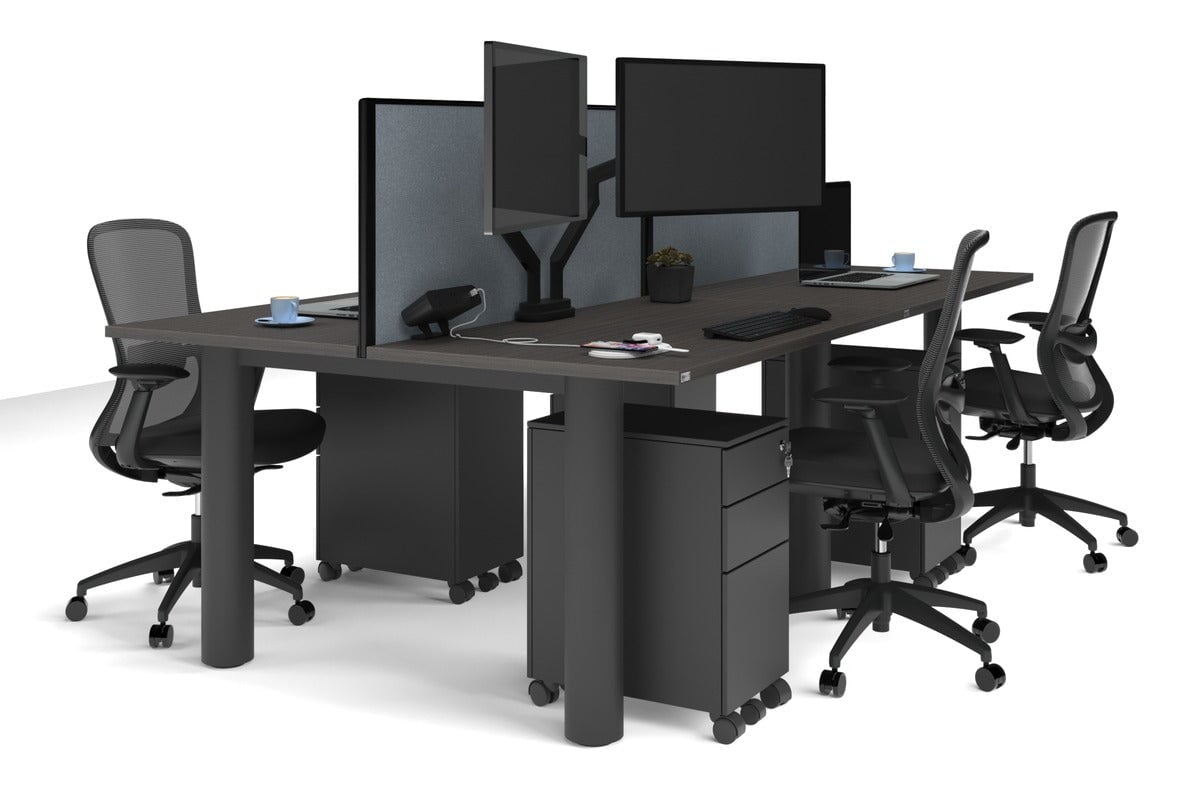 Quadro Cylinder Leg 4 Person Office Workstations [1200L x 700W] Jasonl black leg dark oak cool grey (500H x 1200W)