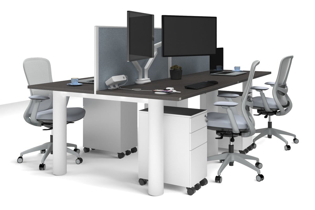 Quadro Cylinder Leg 4 Person Office Workstations [1200L x 700W]-white leg dark oak cool grey (500H x 1200W)