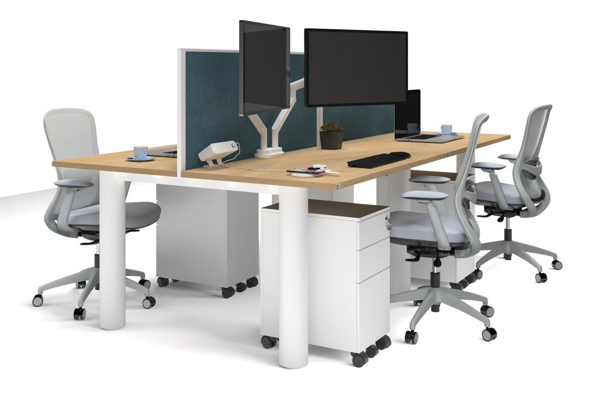 Quadro Cylinder Leg 4 Person Office Workstations [1200L x 700W] Jasonl white leg maple deep blue (500H x 1200W)