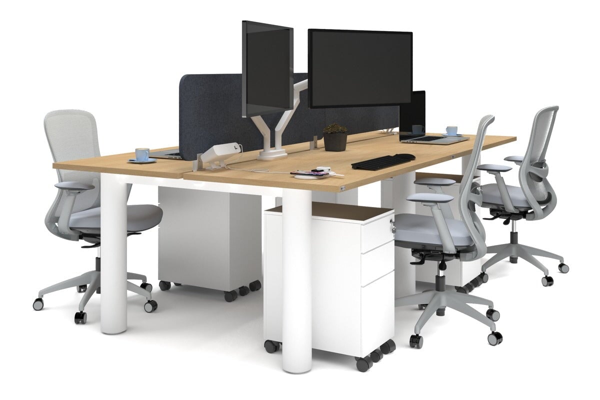 Quadro Cylinder Leg 4 Person Office Workstations [1200L x 700W]-white leg maple dark grey echo panel (400H x 1200W)