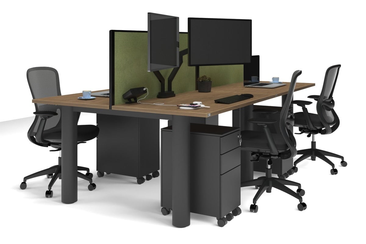 Quadro Cylinder Leg 4 Person Office Workstations [1200L x 700W] Jasonl black leg salvage oak green moss (500H x 1200W)