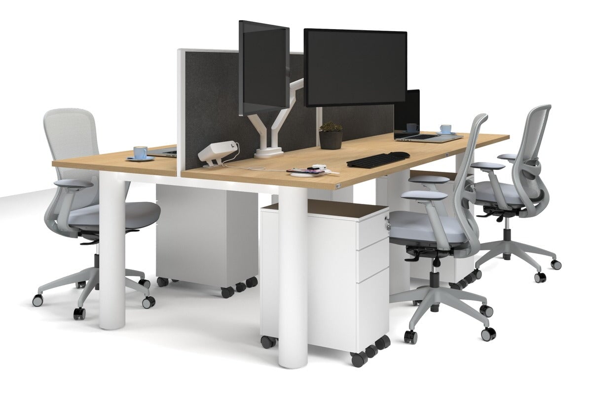 Quadro Cylinder Leg 4 Person Office Workstations [1200L x 700W]-white leg maple moody charcoal (500H x 1200W)