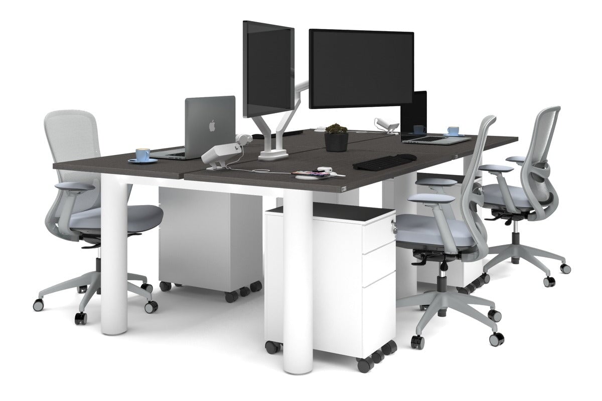 Quadro Cylinder Leg 4 Person Office Workstations [1200L x 700W] Jasonl white leg dark oak none
