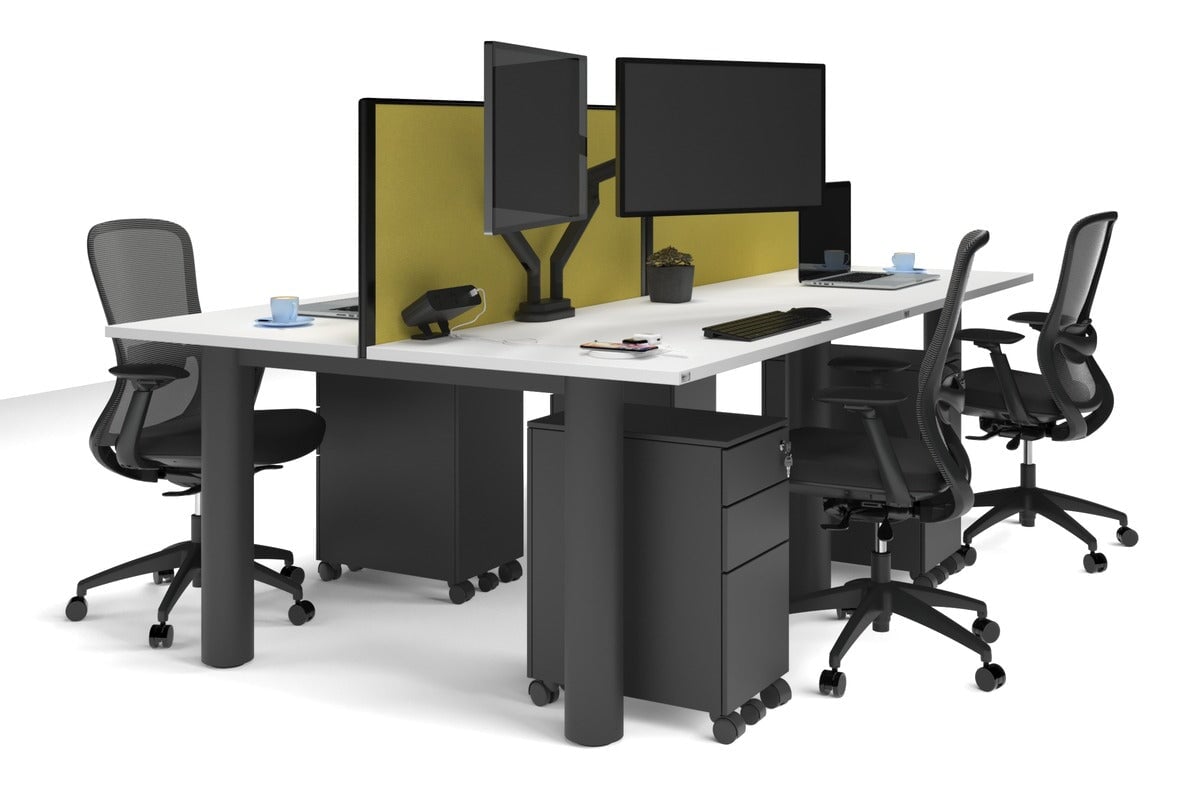 Quadro Cylinder Leg 4 Person Office Workstations [1200L x 700W] Jasonl black leg white mustard yellow (500H x 1200W)