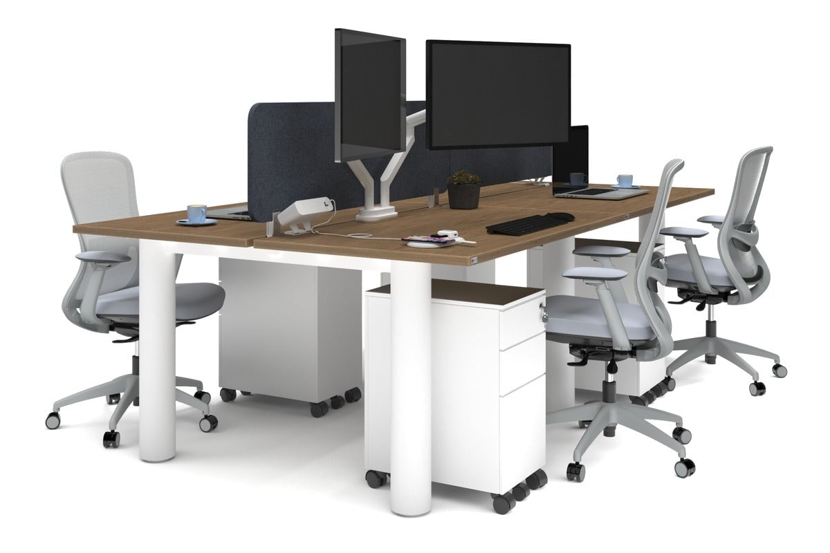 Quadro Cylinder Leg 4 Person Office Workstations [1200L x 700W] Jasonl white leg salvage oak dark grey echo panel (400H x 1200W)