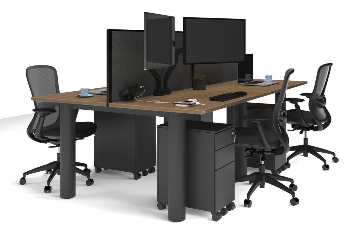 Quadro Cylinder Leg 4 Person Office Workstations [1200L x 700W] Jasonl black leg salvage oak moody charcoal (500H x 1200W)
