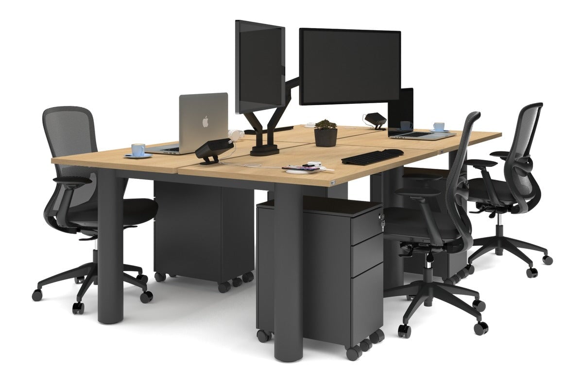 Quadro Cylinder Leg 4 Person Office Workstations [1200L x 700W] Jasonl black leg maple none
