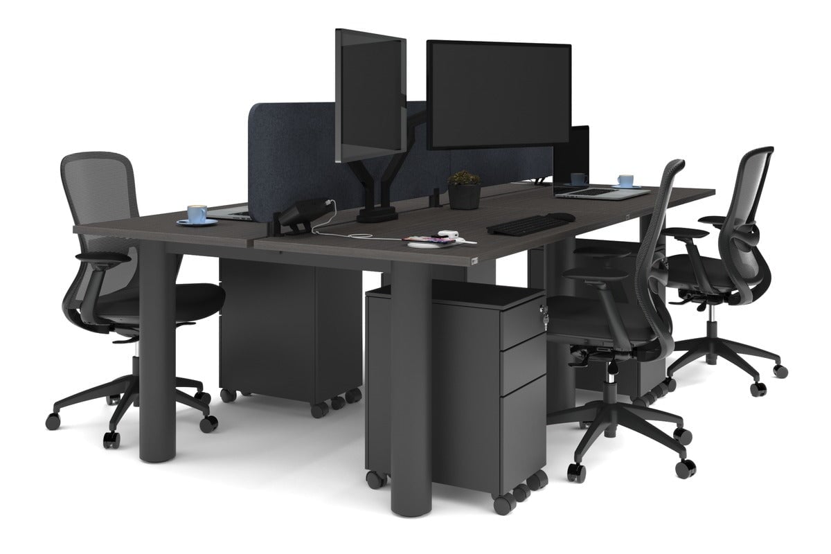 Quadro Cylinder Leg 4 Person Office Workstations [1200L x 700W] Jasonl black leg dark oak dark grey echo panel (400H x 1200W)