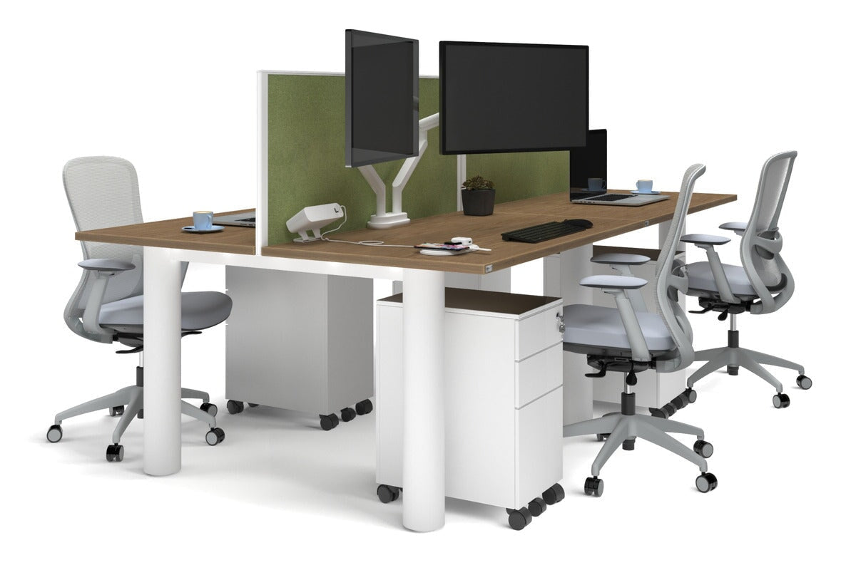 Quadro Cylinder Leg 4 Person Office Workstations [1200L x 700W] Jasonl white leg salvage oak green moss (500H x 1200W)